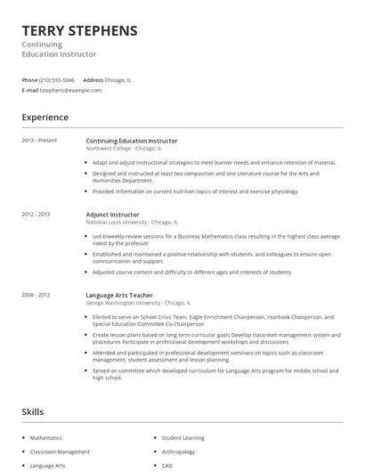 Continuing Education Instructor Resume