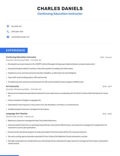 Continuing Education Instructor Resume