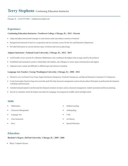 Continuing Education Instructor Resume