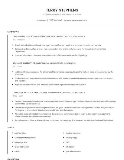 Continuing Education Instructor Resume