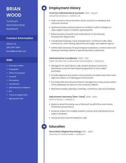 Contract Administrative Assistant Resume
