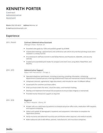Contract Administrative Assistant Resume
