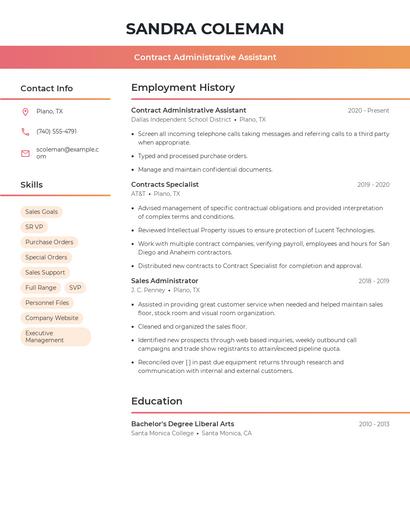 Contract Administrative Assistant Resume