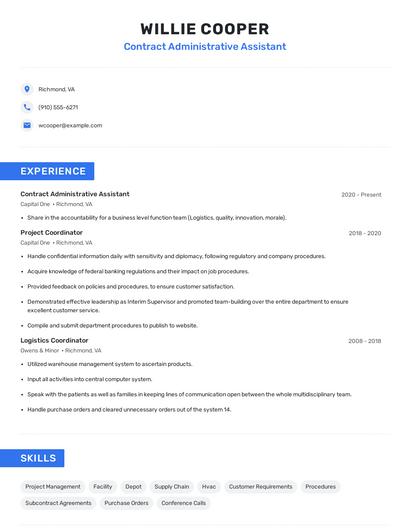 Contract Administrative Assistant Resume