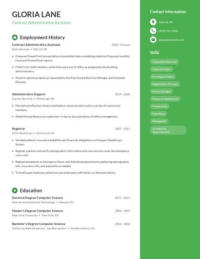 Contract Administrative Assistant Resume
