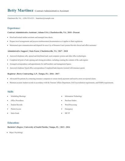 Contract Administrative Assistant Resume