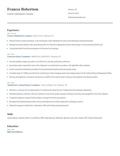 Contract Administrative Assistant Resume