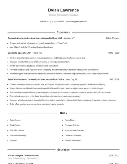 Contract Administrative Assistant Resume