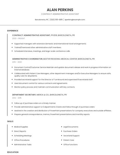 Contract Administrative Assistant Resume