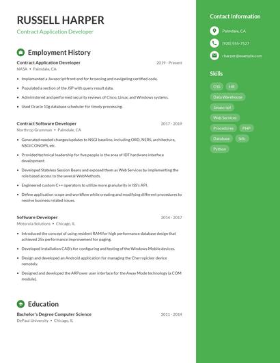 Contract Application Developer Resume