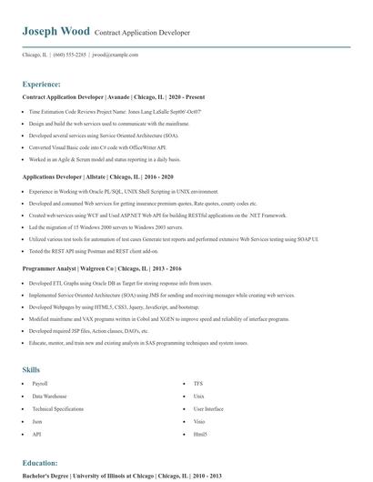 Contract Application Developer Resume