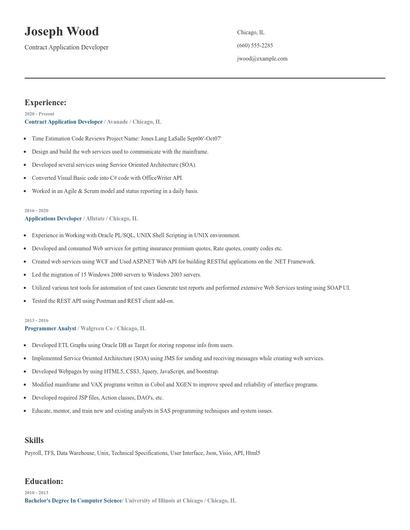 Contract Application Developer Resume