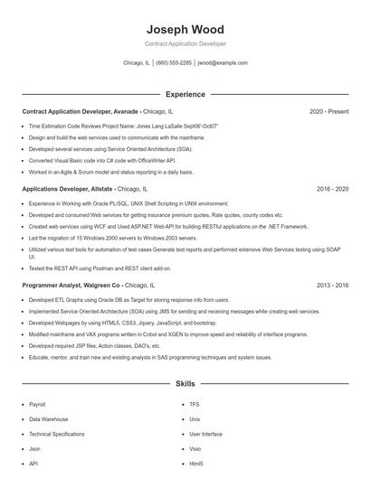 Contract Application Developer Resume