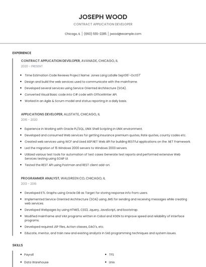 Contract Application Developer Resume