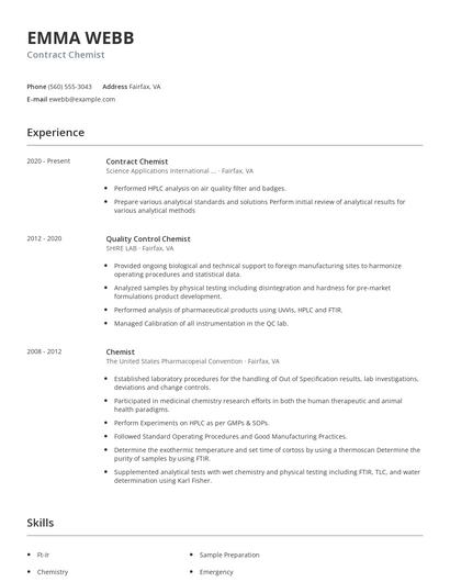 Contract Chemist Resume