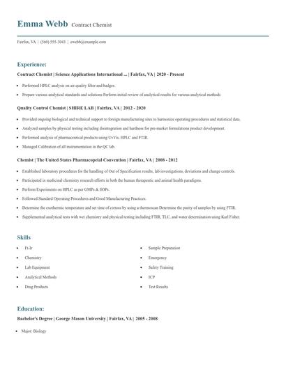 Contract Chemist Resume