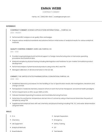 Contract Chemist Resume