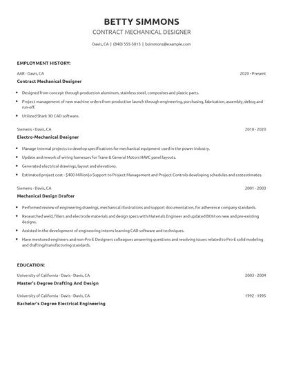 Contract Mechanical Designer Resume