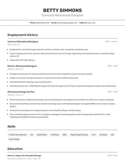 Contract Mechanical Designer Resume