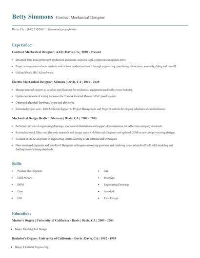 Contract Mechanical Designer Resume