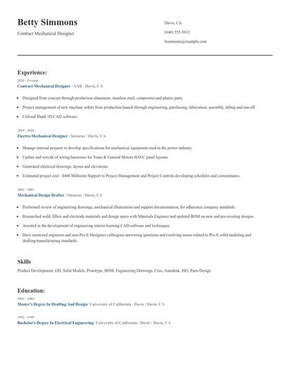 Contract Mechanical Designer Resume