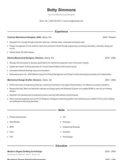 Contract Mechanical Designer Resume