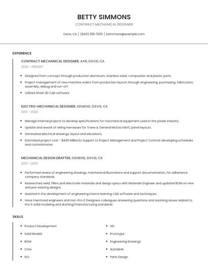 Contract Mechanical Designer Resume