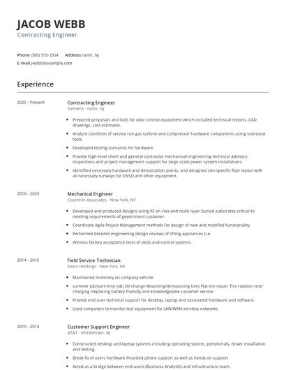 Contracting Engineer Resume