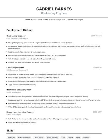 Contracting Engineer Resume