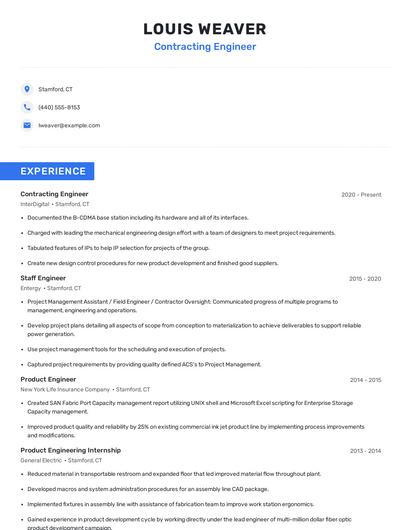 Contracting Engineer Resume