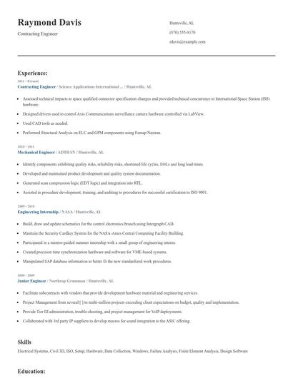 Contracting Engineer Resume