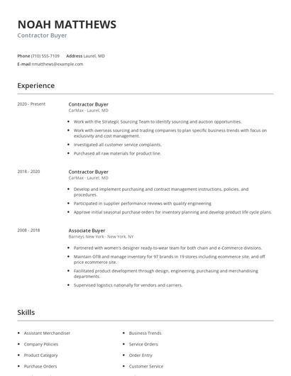 Contractor Buyer Resume
