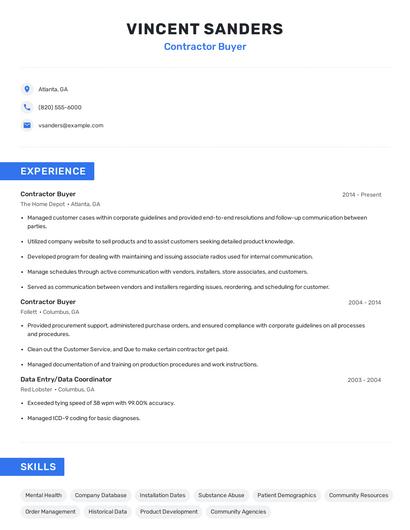 Contractor Buyer Resume