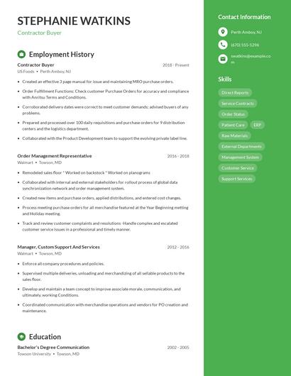 Contractor Buyer Resume