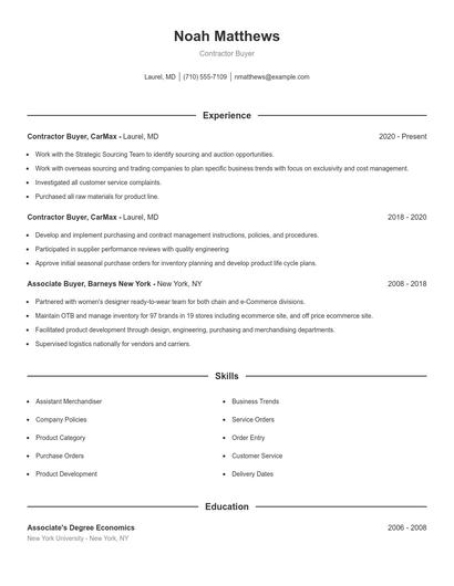 Contractor Buyer Resume