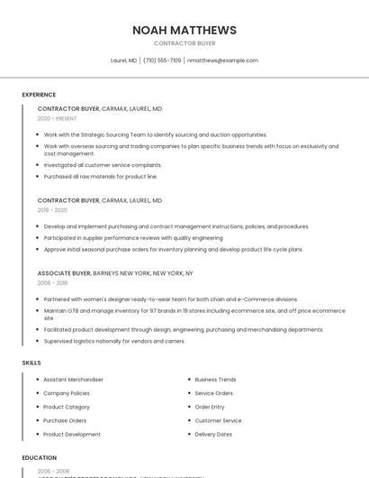 Contractor Buyer Resume