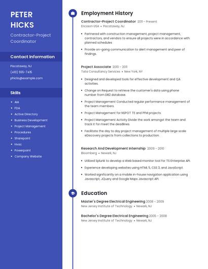 Contractor-Project Coordinator Resume
