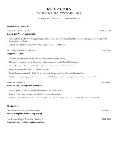 Contractor-Project Coordinator Resume