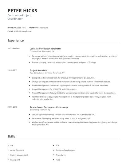Contractor-Project Coordinator Resume