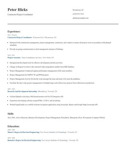Contractor-Project Coordinator Resume