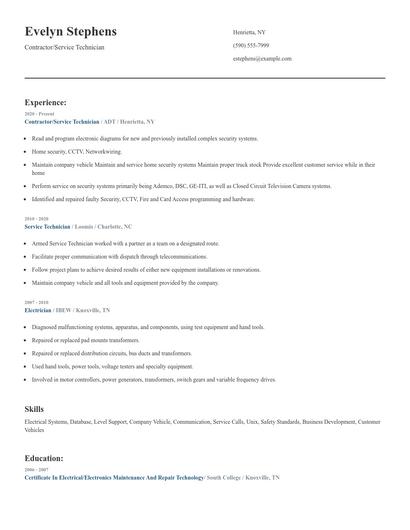 Contractor/Service Technician Resume