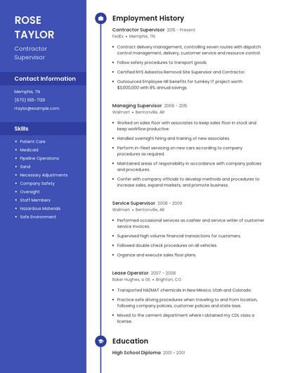 Contractor Supervisor Resume