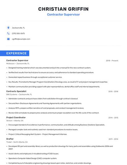 Contractor Supervisor Resume