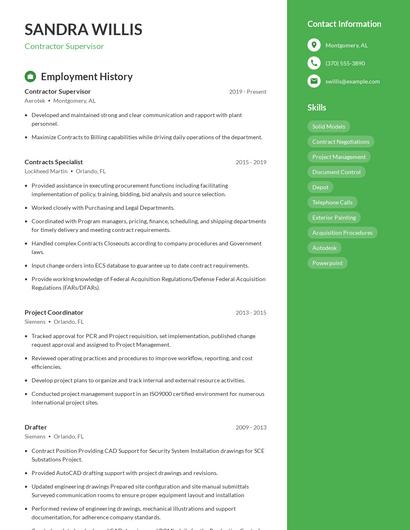 Contractor Supervisor Resume