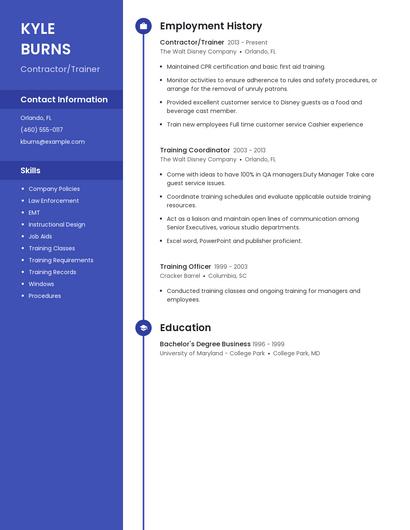 Contractor/Trainer Resume