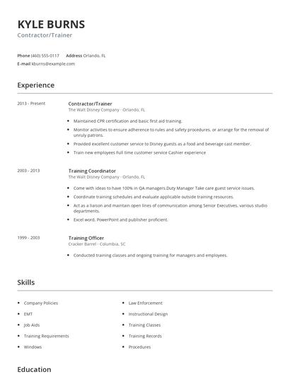 Contractor/Trainer Resume