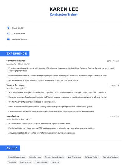 Contractor/Trainer Resume