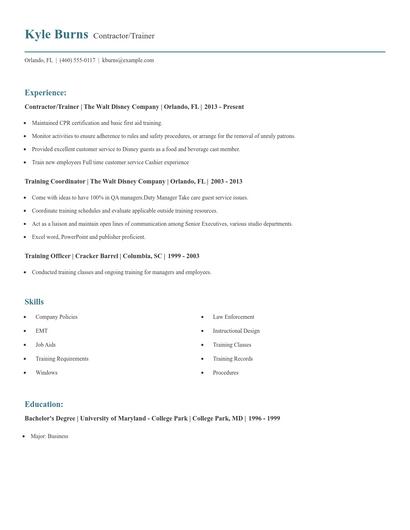 Contractor/Trainer Resume