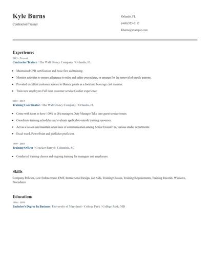 Contractor/Trainer Resume