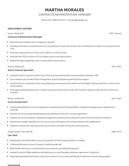 Contracts Administration Manager Resume